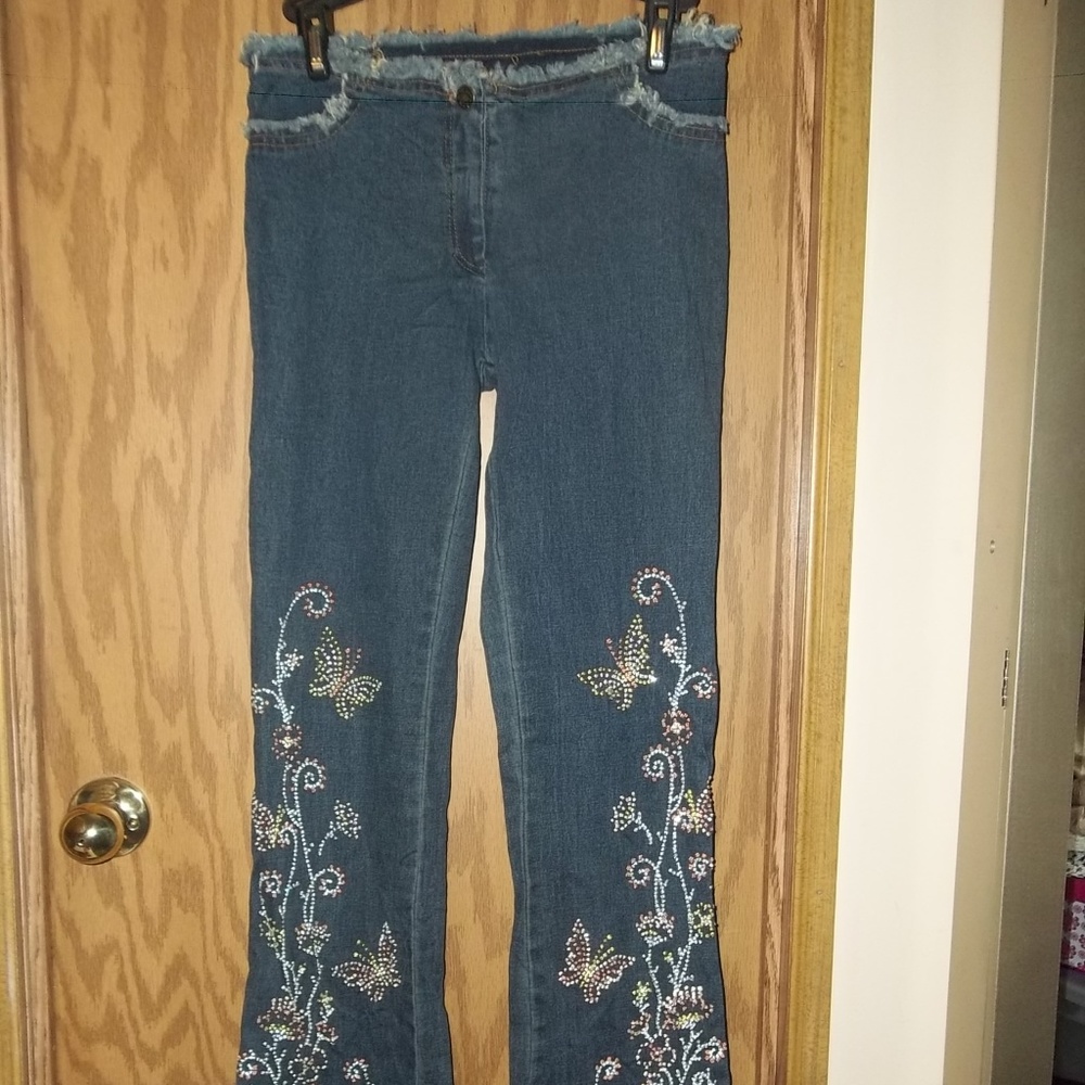 BN Gorgeous Jeans Pants Jewels Bling Butterflies